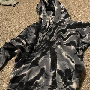 Men's Black and Gray Tie-Dye Hoodie